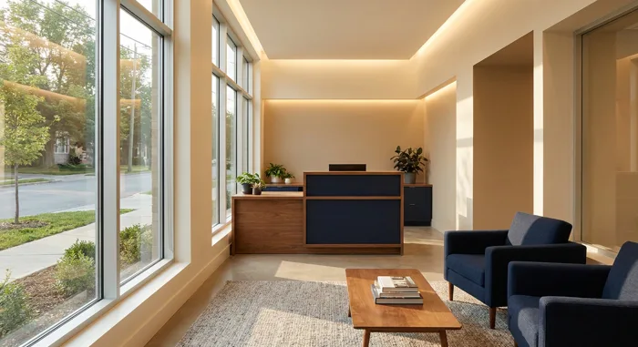 A clean, modern institute reception and entrance area